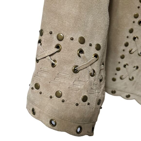 CHICO'S Suede Leather Studded Lace-Up Western Boho Jacket M - Picture 4 of 8